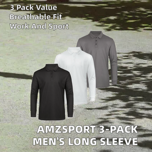 Lot de 3 chemises de golf pour hommes, respirantes, unies, à manches longues, tricotées, 3 boutons, décontractées, pour le sport, les activités de plein air et le travail - Product Image 2