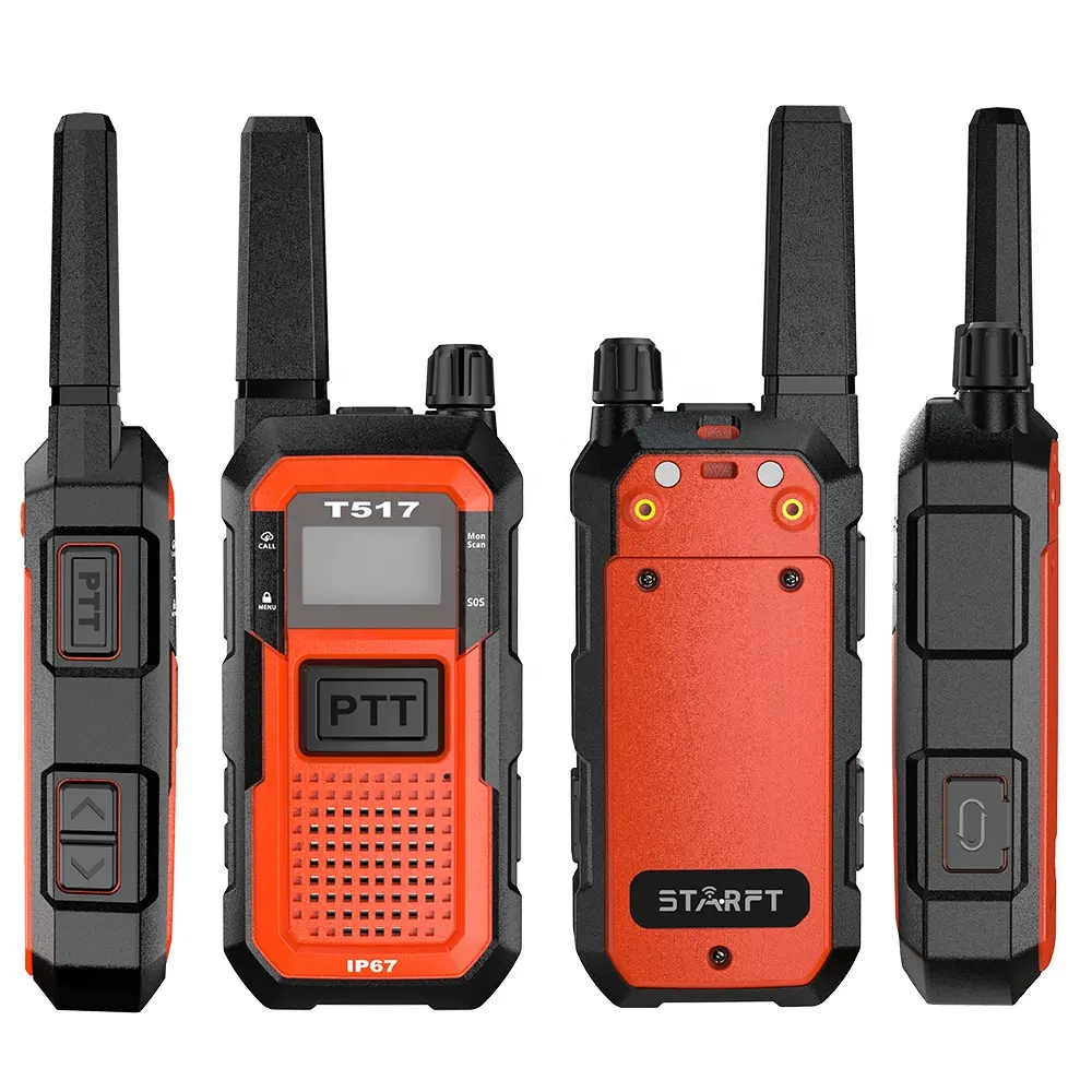 Starft T517 IP67 방수 방진 양방향 라디오 날씨 예보 PMR446 FRS 엔지니어링 워키토키 (스크린 및 키팟 포함)