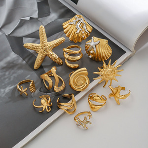 Ocean Series <b>Ring</b> Set Starfish Shell Design <b>Titanium</b> Steel Jewelry Women's Party Fashion <b>Rings</b> - Product Image 4