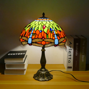Lampe de bureau Tiffany en verre coloré de 12 pouces, style moderne, or luxueux, libellule vintage, pour la maison ou le bureau - Product Image 2
