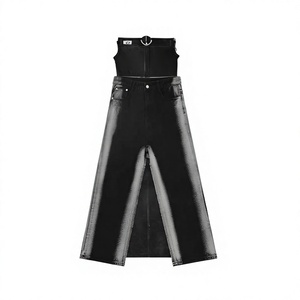 Pantalon en jean noir délavé taille haute coupe large pour homme, style décontracté, tissu coton, idéal automne - Product Image 2