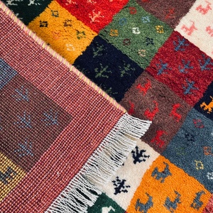 <span class=keywords><strong>Tappeto</strong></span> Gabbeh in <span class=keywords><strong>Lana</strong></span> Intrecciato a Mano 128*82cm, Motivo a Griglia Multicolore con Piccoli Animali, Arredamento Boho, <span class=keywords><strong>Tappeto</strong></span> in <span class=keywords><strong>Lana</strong></span> per Ordini all'Ingrosso - Product Image 5