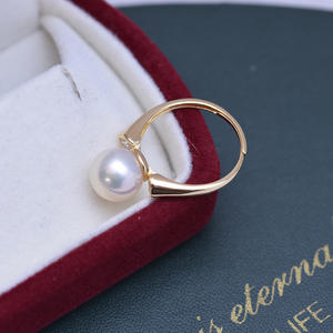 Bague en argent S925 avec perle d'eau douce blanche ronde de 9-10 mm, bijoux minimalistes, forte brillance, faibles défauts, vente en gros - Product Image 2