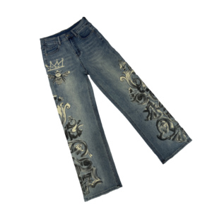 YAXI Jeans da <span class=keywords><strong>Donna</strong></span> Personalizzati <span class=keywords><strong>Blu</strong></span> Vintage Lavati a Gamba Dritta e <span class=keywords><strong>Vita</strong></span> <span class=keywords><strong>Alta</strong></span> con Stampa Collezione Estiva - OEM/ODM - Product Image 6