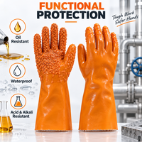 Gants en PVC personnalisés résistants aux produits chimiques, résistants à l'huile, imperméables, avec grip granulaire, manchette longue de 27-40 cm, doublure en polyester, vente en gros