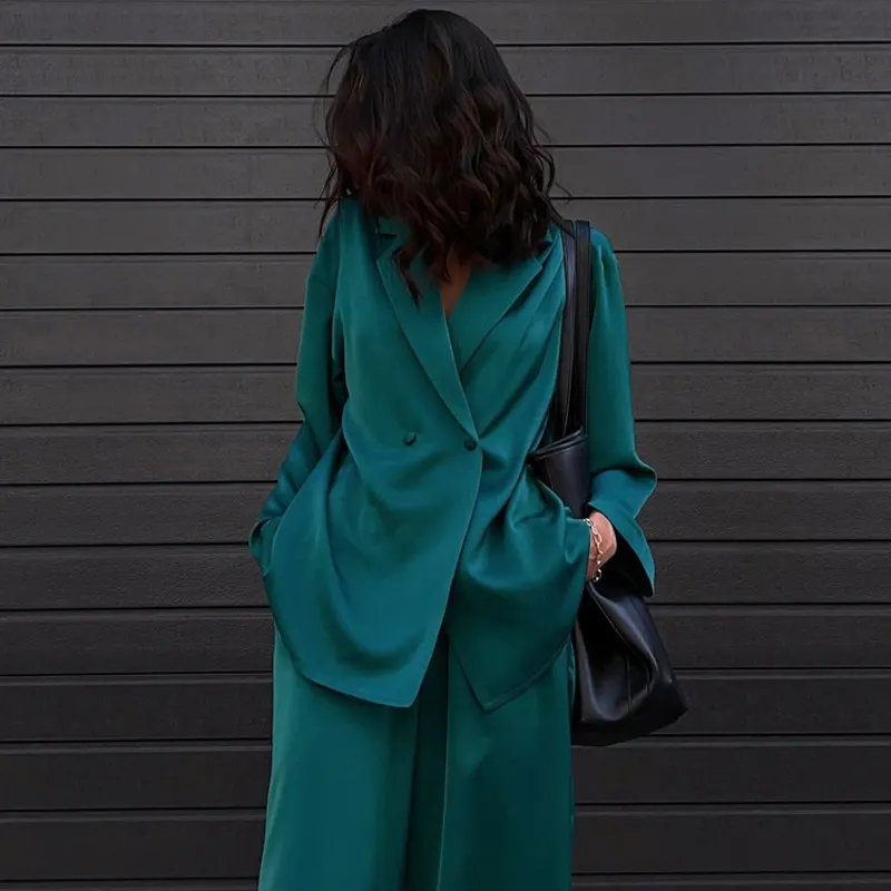Pantaloni larghi dritti larghi neri verdi personalizzati di alta qualità Set di due pezzi da lavoro Casual Blazer da donna