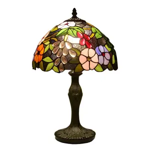 LongHuiJing 12Inch Rose Pattern Desk Lights Tiffany Table Lamp Stained Glass Lampshade