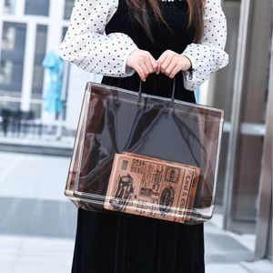 Bolsa de compras transparente informal reutilizable de PVC impermeable, bolso de tela con logotipo de hombro, bolsa de almacenamiento de ropa, ecológica - Product Image 4