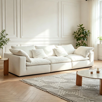 Offre Spéciale : Ensemble de Canapés Modulaires Cloud en Tissu Lin, Style Minimaliste Naturel pour Salon, Villa, Condo, Maison d'Hôtes