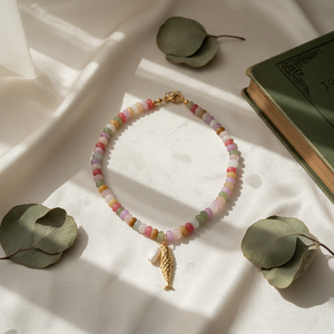 Collar Bohemio de Piedra Natural y Perla de Agua Dulce con Colgante de Pez de la Suerte - Product Image 6