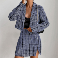 Costume deux pièces, blazer à manches longues et jupe à ourlet fendu, ensemble en tweed à revers, personnalisé, automne