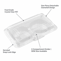 Conteneur en PET transparent de qualité alimentaire |   Système de verrouillage à pression détachable à 2 compartiments |   Emballage transparent pour salade de sushi à emporter