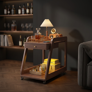 Midcentury Modern Solid Wood <b>Side</b> <b>Table</b> Coffee <b>Table</b> With <b>Storage</b> Drawer And Shelf For Living Room Home Bar Use - Product Image 2