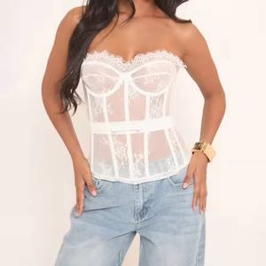 King Mcgreen Star Mujeres Encaje Bustier Corsé Tops Flor <span class=keywords><strong>Ver</strong></span> a través <span class=keywords><strong>del</strong></span> hombro Sin mangas Body Shaper Ropa de fiesta - Product Image 3