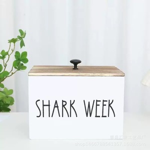 กล่องเก็บของไม้ Shark Week ทรงสี่เหลี่ยมผืนผ้ามีฝาปิดพร้อมช่องแบ่งสำหรับใช้ในบ้านและห้องน้ำ - Product Image 1