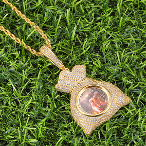 Gioielli Hip-Hop <span class=keywords><strong>medaglioni</strong></span> di memoria pendenti ghiacciati CZ Cubic Zirconia foto collana borsa <span class=keywords><strong>per</strong></span> soldi collana con ciondolo immagine personalizzata - Product Image 4