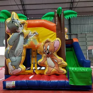 2023 Hot selling cat and mouse theme inflatable bounce house cartoon combo outdoor bouncy castle with slide for kids