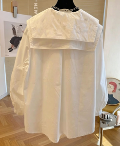 Camisa Blanca de Doble Capa con Solapa Grande <span class=keywords><strong>para</strong></span> <span class=keywords><strong>Mujer</strong></span>, Blusa Holgada de <span class=keywords><strong>Manga</strong></span> <span class=keywords><strong>Larga</strong></span> con Botones, Elegante y Casual <span class=keywords><strong>para</strong></span> Oficina - Product Image 4