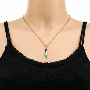 Manufacturer Stainless Steel Enamel Palestine Map Chain Necklaces 18K Real Gold Plated Palestine Flag Map Pendant Necklace