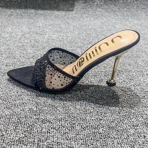 Mules à bout ouvert de créateur, sandales à talon en maille, pantoufles tendance, talons pour femmes Printemps-Été 2025 - Product Image 5