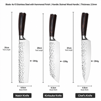 Ensemble de 3 couteaux de cuisine japonais, finition martelée, acier à haute teneur en carbone, couteaux de chef Kiritsuke Nakiri, outils de cuisine professionnels