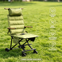 Chaise de camping pliante à roulettes portable, cadre métallique, design moderne, tissu Oxford rembourré, chaise de pêche avec appui-tête latéral