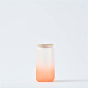 Gobelet en verre dépoli de 16 oz pour sublimation DIY, couleur dégradée, avec couvercle en bambou, pour bière et eau - Product Image 3