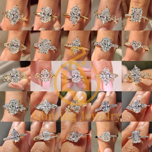 Anillo de compromiso marquesa holandesa de moda, oro, 1 a 5 quilates, diamante cultivado en laboratorio, anillo de boda para mujer, pavé grueso, halo oculto - Product Image 2