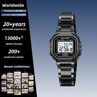 SKMEI # Montre numérique carrée classique 2387 avec bracelet en acier inoxydable, grand écran LCD, double fuseau horaire, étanche 30M, cadeau idéal