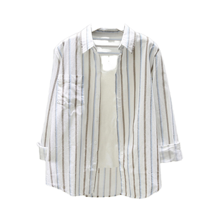 Chemises pour femmes en coton respirant, imprimées à la main, style simple, boutonnées, couleur unie, pour l'automne - Product Image 1