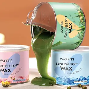 Çin fabrikada tüy dökücü balmumu ucuz fiyat Waxkiss hassas 400g teneke epilasyon yumuşak şerit sıcak balmumu