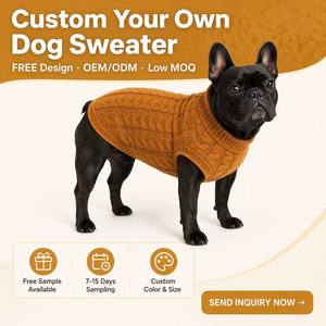 Pull pour chien en tricot torsadé couleur moutarde personnalisé, col montant épais, vente en gros d'usine OEM ODM, <span class=keywords><strong>gilet</strong></span> chaud d'hiver pour chiots et petits chiens - Product Image 2