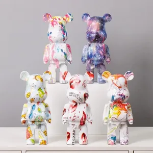 Wholesale Custom Resin Art Painting Fluid Pouring Handmade 3D Folk Art Love Bear Statue Figurines Home Decor - Product Image 4
