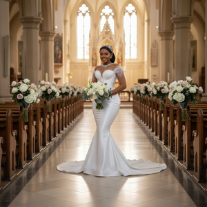 Vestidos de Novia Africanos Estilo Sirena para Mujer, Corsé Transparente, Aso Ebi, Sin Tirantes, Manga Larga, Hasta el Suelo, Formal, con Cuentas, Tallas Grandes - Product Image 1