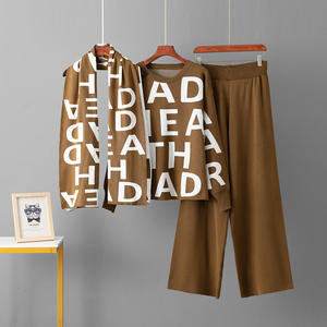 Conjunto de Ropa de Mujer al por Mayor, Estilo Boutique 2026, Dos Piezas, Suéter de Punto Jacquard con Letras y Pantalón de Pierna Ancha con Bufanda - Product Image 1