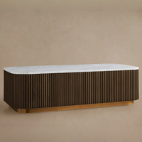 Table basse de style américain RH de haute qualité, table basse de luxe avec plateau en marbre pour le salon