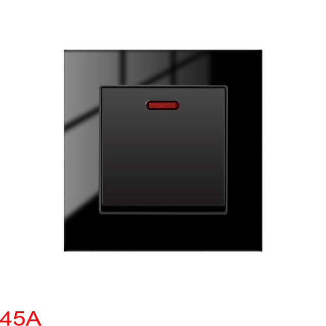 UK EU Standard 220V 45a Ac Switch Electric Wall DP Switches Sockets Black Tempered Glass Frame Heater Switch