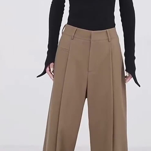 Mode nouveau pantalon taille haute bureau formel décontracté pantalon large logo personnalisé pantalon plissé jambe large femmes - Product Image 4