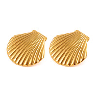 Boucles d'oreilles clous en acier inoxydable plaqué or 18 carats pour femme, motif coquillage texturé, style océan vintage, cadeau de fête, vente en gros