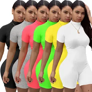 Mono liso de talla grande 4Xl para mujer, Mono corto ajustado de una pieza para verano, 2021