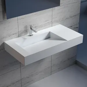 Sanitary Ware Rectangular Thin Edge Square Concrete Solid Surface Wall Hung Counter Vanity Top Art Basin Resin Sink