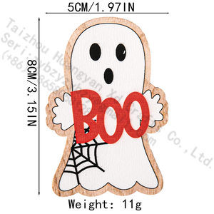 Decorazione di Halloween in Legno a Forma di Fantasma, Insegna BOO, Ornamento Sospeso a Cartone Animato, Decorazione da Tavolo e Mensola per Feste e Casa, Spaventosa - Product Image 3