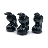 Vente en gros sculpture en cristal naturel 5cm Mini obsidienne oiseau cristal artisanat 2 pouces noir obsidienne corbeau oiseaux pour la décoration