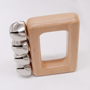 En gros, Carillon à main rectangulaire en bois à 4 anneaux, Instrument de percussion Orff, Instrument de musique, Jouet hochet pour bébé - Product Image 5