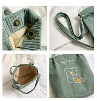 Sac à Main en Velours Côtelé Femme Ourson Dessin Animé Grande Capacité, Sacs d'Épaule Dame Mignons pour Étudiantes, Cabas Livre Fourre-Tout