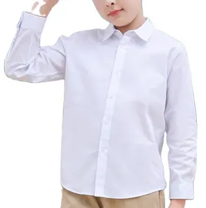 Camisa de algodão de poliéster para crianças, camisetas de uniforme escolar para meninos e meninas