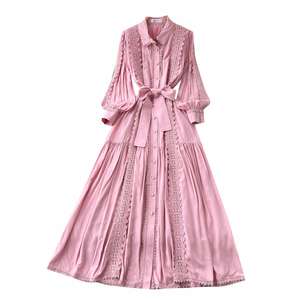 Vestido Midi Informal de Otoño para Mujer, Estilo Túnica Romana Tejida Ecológica, Cintura Imperio, con Parches de Encaje - Product Image 5