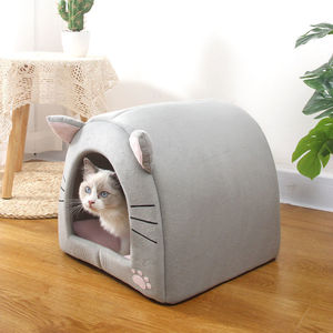 Cat House Square Cartoon Pet <b>Bed</b> With Ears Washable For Cat Winter Warm Soft <b>Sponge</b> Material - Product Image 1