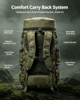 Sac à dos tactique en nylon camouflage 50L, système MOLLE, résistant à l'eau, sac à dos de survie en plein air, préparation pour l'aventure en jungle, camping