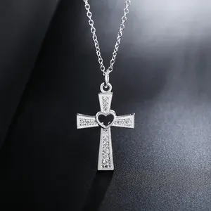 New Product Pvd Electroplating 925 Silver Cross Zircon Pendant Necklace Jewelry Crystal Pendant Necklace For Women